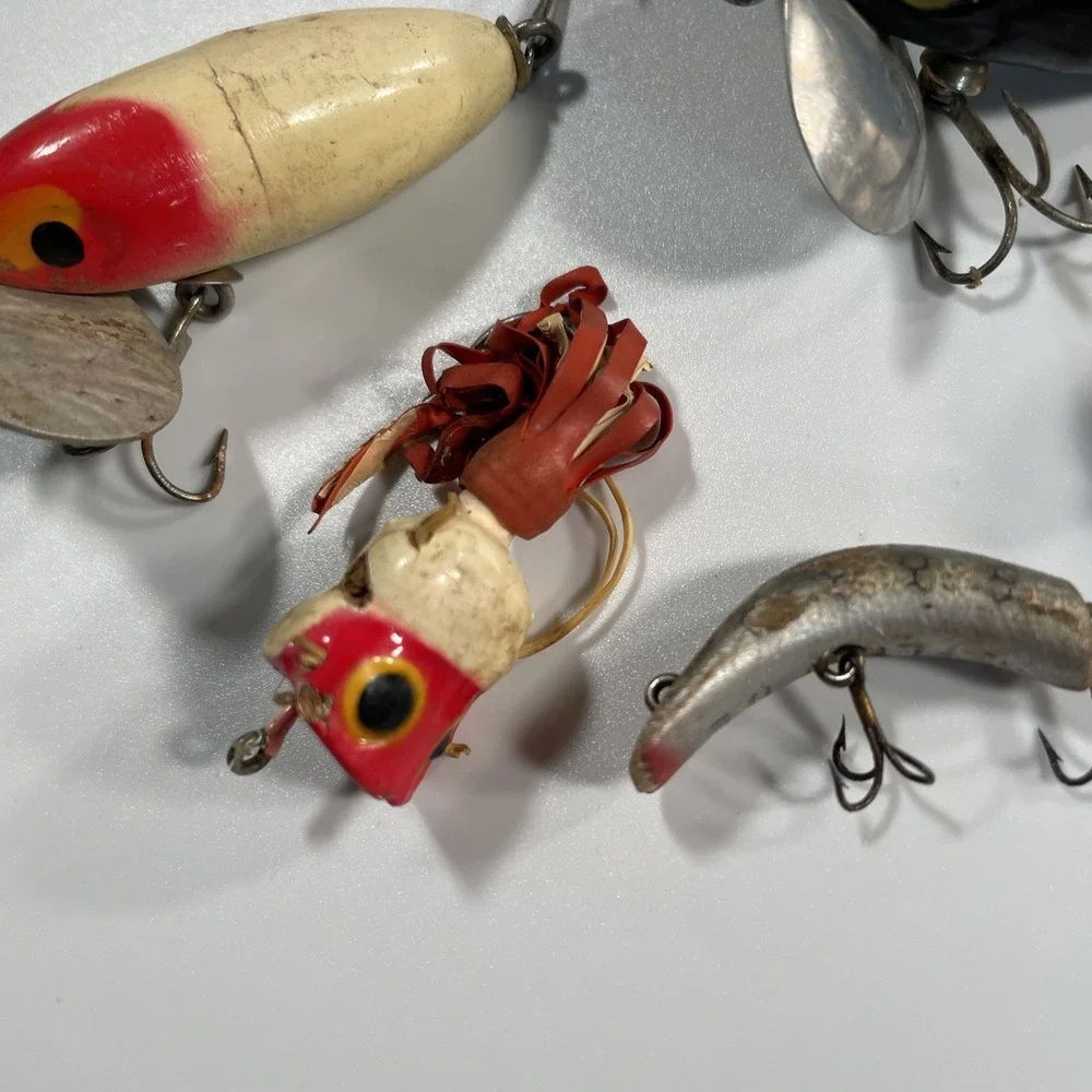 Vintage Lure Lot Heddon Tiny Tad Lure Jitterbug Tackle Hooks Fishing Old Antique